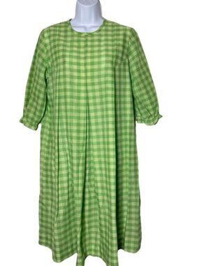 Vintage Stockton Dallas Green Gingham Plaid Midaxi House Dress Muumuu *Large